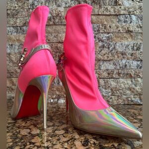Christian Louboutin Pink Jessie Joli Crystal Embellished Bootie Shoe